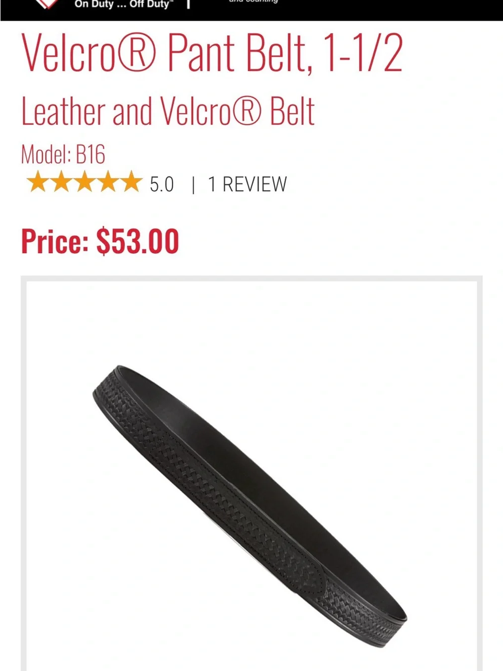 Aker Leather & Velcro Pant Duty Belt 1.5 x 36‎ Model B16-36 Black Made In USA